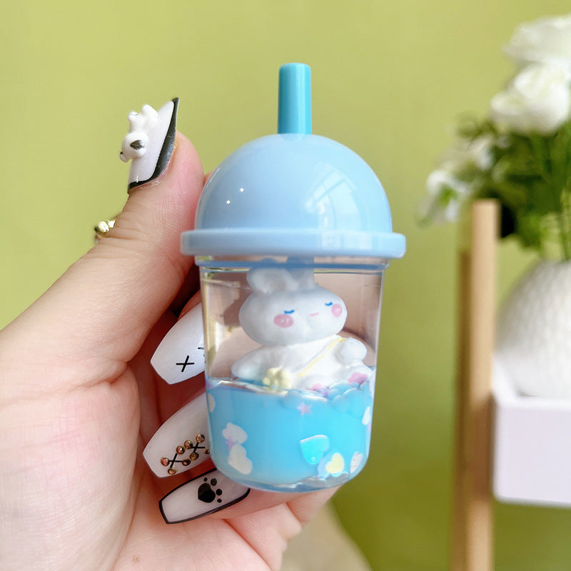 Wholesale Acrylic Into The Oil Bunny Milk Tea Cup Creative Key Chain